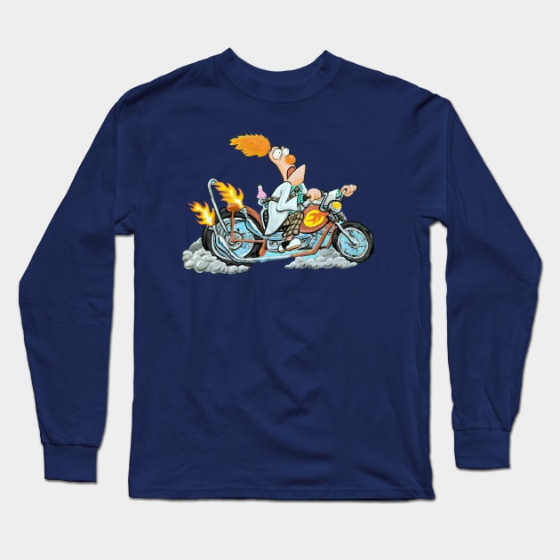 Biker Beaker Long Sleeve T-Shirt by eliwolff